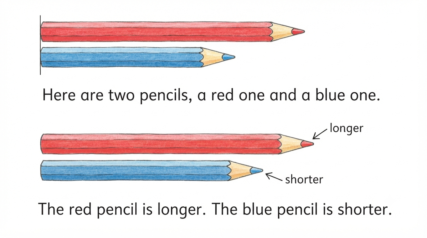 Two pencils compared side by side showing one is longer and one is shorter